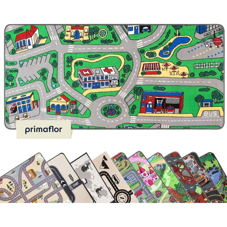 Primaflor-Ideen in Textil Kinderteppich CITY, rechteckig, Höhe: 5 mm, Straßen-Spiel-Teppich, Straßenbreite ca. 9 cm, Kinderzimmer