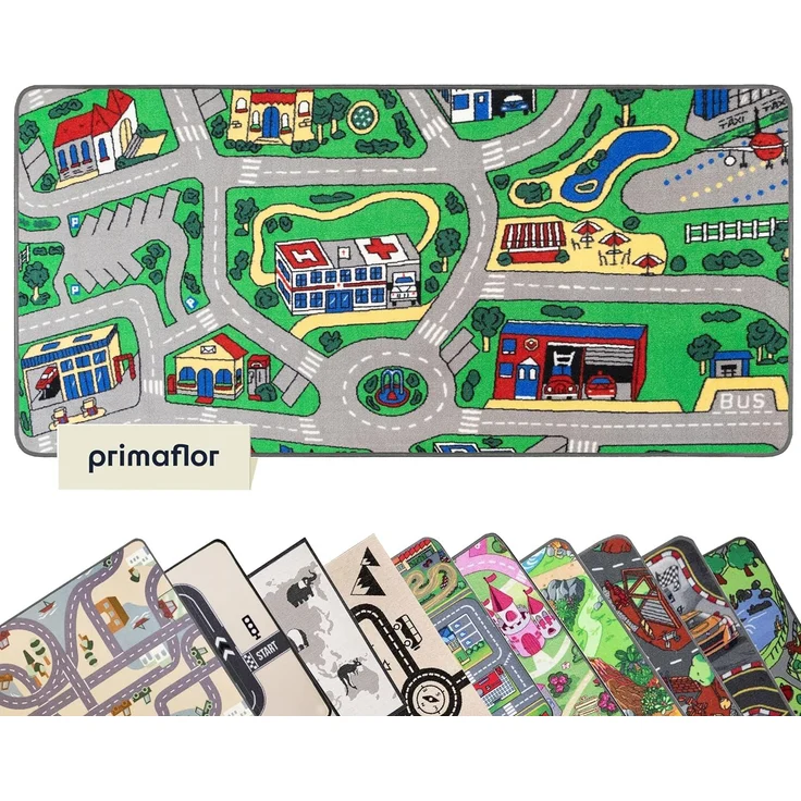 Primaflor-Ideen in Textil Kinderteppich CITY, rechteckig, Höhe: 5 mm, Straßen-Spiel-Teppich, Straßenbreite ca. 9 cm, Kinderzimmer