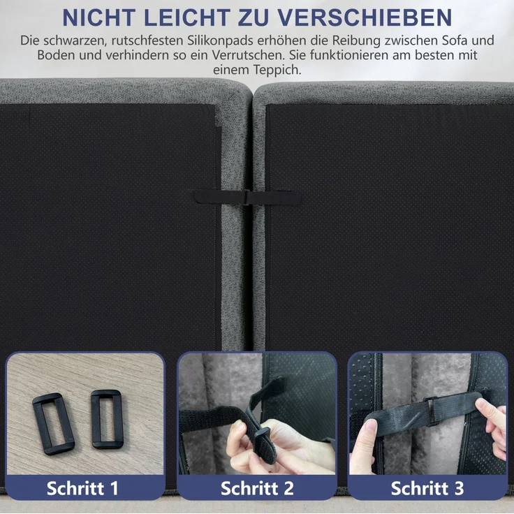 DESVIAE Sofa modular mit Ottomane 288x79x165 cm aus Granular-Fleece Grau – Bild 3