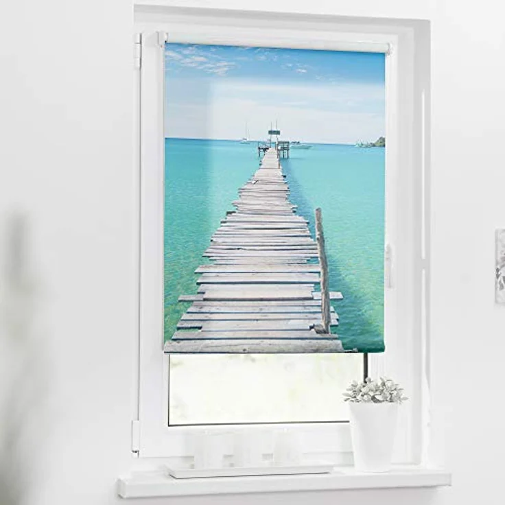 Seitenzugrollo Rollo Klemmfix, ohne Bohren, blickdicht, El Mar - Blau, LICHTBLICK ORIGINAL, blickdicht, freihängend, Klemmfix – Bild 3