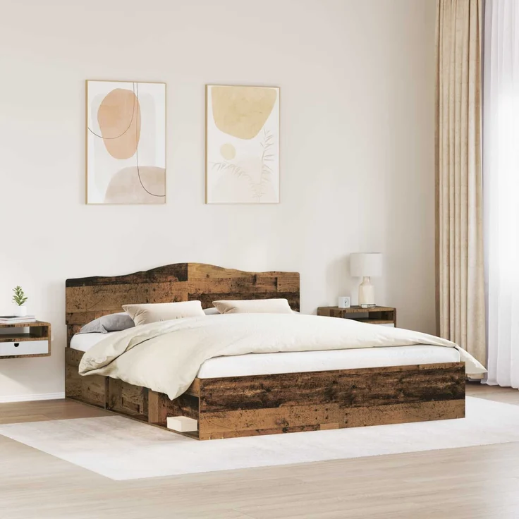 vidaXL Bettrahmen Altholz 200 x 200 cm Massives Kiefernholz 3412860 – Bild 2