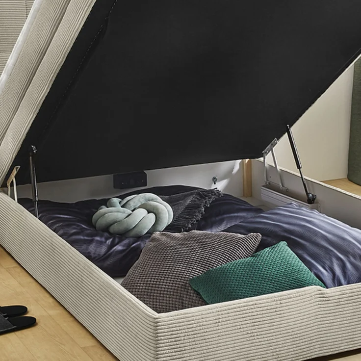 Boxspringbett 140x200 cm H3 Federkernmatratze Bonell Topper, Cord in Beige Grau – Bild 5