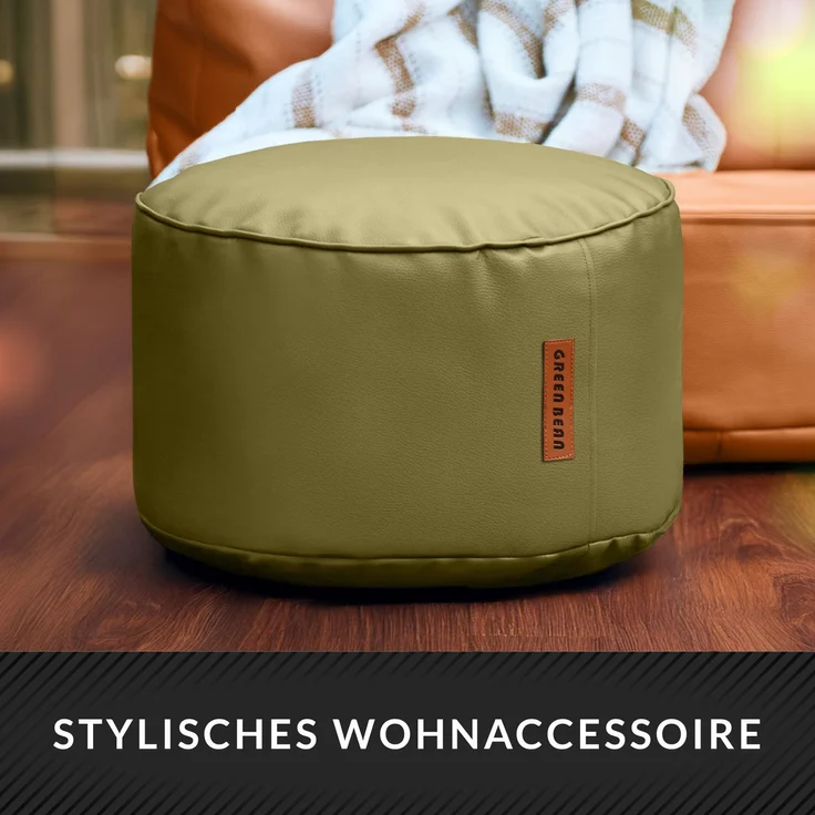 Green Bean® Sitzhocker aus Kunstleder - Pouf mit EPS Perlen Füllung - 43 x 30 cm - perfekte Ergänzung zum Sitzsack - verwelktes Grün – Bild 8