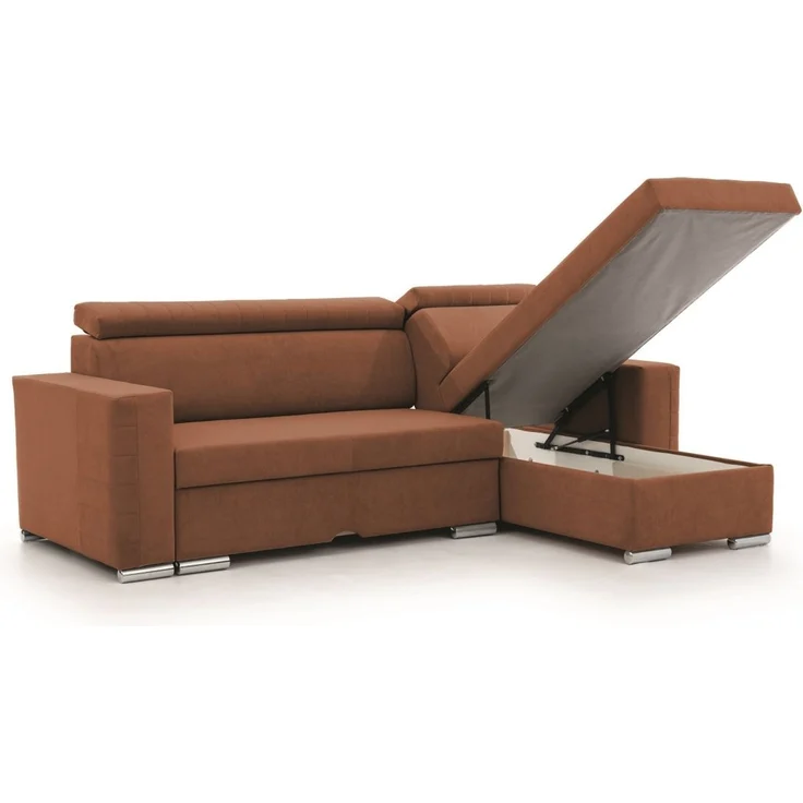 Ecksofa inkl. Hocker und Sessel CANTON Stoff Camelia Rostbraun Ottomane Rechts – Bild 2
