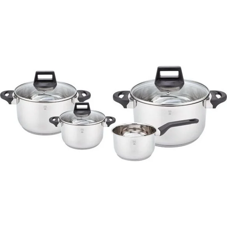 Gustav Voss Topf-Set Kochtopfset Edelstahl Kochtopf Induktionskochtopf, Edelstahl (Topfset, 7-tlg, 1 Stielkochtopf + 3 Kochtöpfe mit Glasdeckel), Induktion spülmaschinengeeignet Literskala – Bild 4