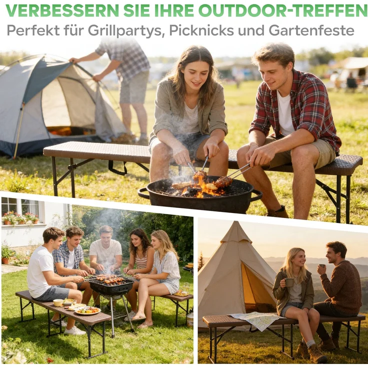 Eiryss Klappbank 2er Set, Wetterfeste Gartenbank aus HDPE mit Geflecht-Optik, Klappbare Sitzbank mit 4 Sicherheitsverriegelungen, Belastbar bis 400 kg, für Balkon, Terrasse & Camping, 180x28x43 cm – Bild 8