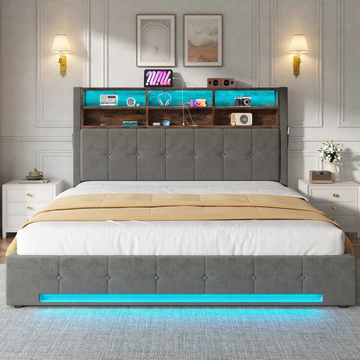 TavilaEcon Polsterbett mit Bettkasten und USB-C-Anschluss grau Liegefläche 180 × 200 cm – Bild 9