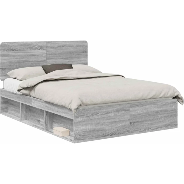 vidaXL Bettrahmen Graues Sonoma 140 x 190 cm Massives Kiefernholz 3412493 – Bild 1
