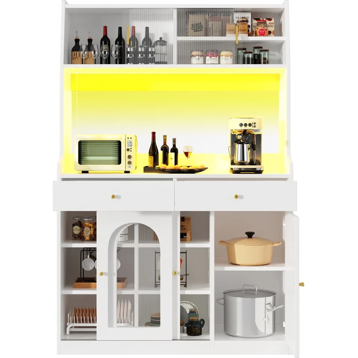 LED-Hochschrank 120×40×180 cm, App-gesteuert, Glasschiebetüren, Aluminiumgriffe, 2 Schubladen, verstellbare Einlegeböden, 180cmx120cmx40cm, Weiß – Bild 7
