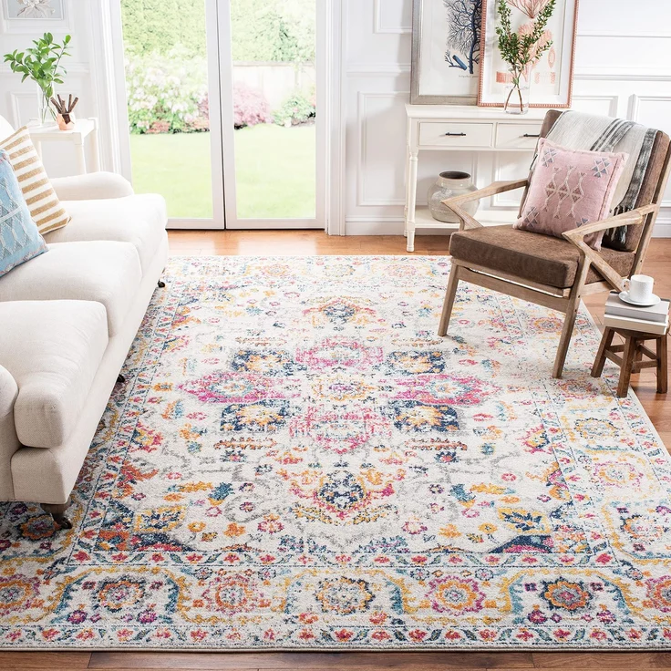 SAFAVIEH Distressed Teppich für Wohnzimmer, Esszimmer, Schlafzimmer - Madison Collection, Kurzer Flor, Fuchsia und Elfenbein, 91 X 152 cm