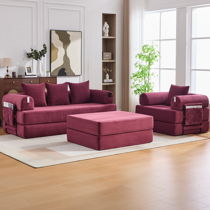 ZUBALIYA Ecksofa 94x67 cm, mit Ablageflächen, mit Cordbezug, mit breiten Armlehnen, modular aufgebaut, mit Schaumstoffpolsterung – Bild 12