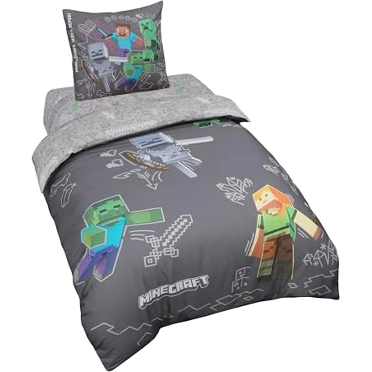 MINECRAFT - Wendebettwäsche, Bettwäsche, Decke und Kissen, mit Reißverschluss, zwei Designs – Bild 4