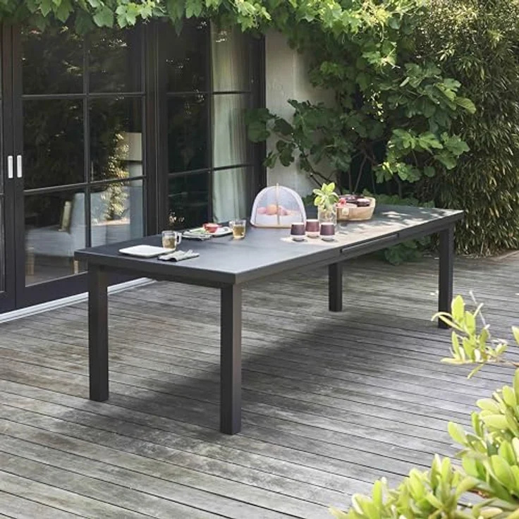 Oviala Ausziehbarer Gartentisch, Rechteckig, Grau, Metall, 100x76x320 cm, Platz für 8-12 Personen, Wetterfest und Pflegeleicht – Bild 3