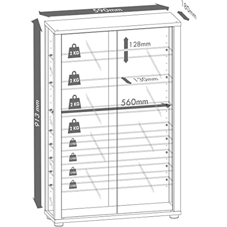 MID.YOU Hängevitrine, Weiß, aus Glas, 8 Fächer, 59x91.3x18 cm, verschiedene Holzdekore erhältlich – Bild 5