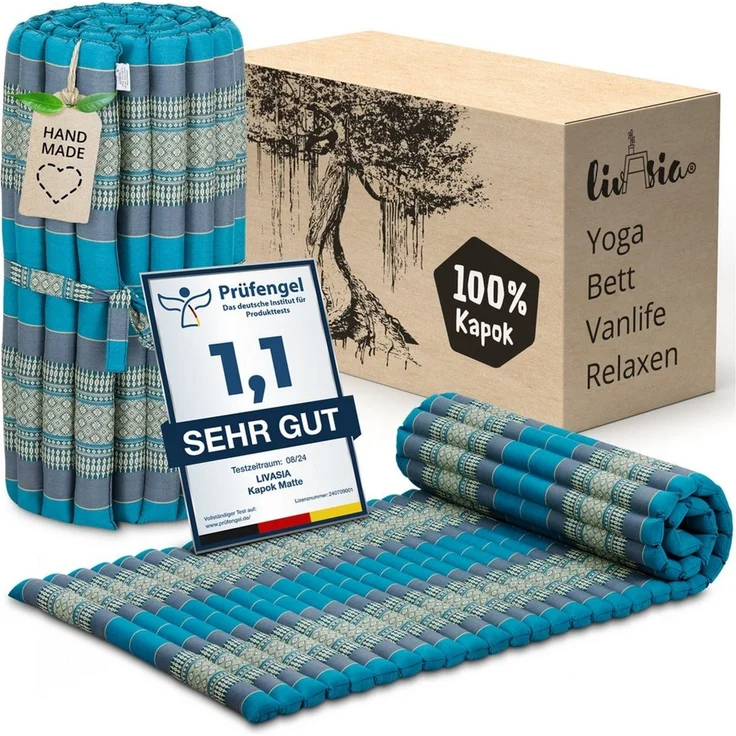 Reisebett-Matratzen Rollmatte 75 cm breit, vegan und handgefertigt, 200 x 75 x 4,5 cm, livasia, 4.5 cm hoch, Kapok – Bild 5