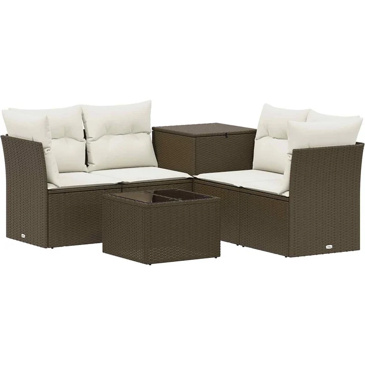 vidaXL Sofa Set 6 stk. Braun und Creme Weiß Polyrattan und Stahl 3447348 – Bild 2