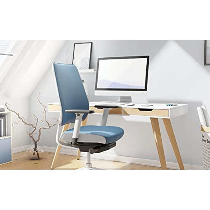 Interstuhl Joyce Interior Edition, ergonomischer Bürostuhl mit Synchromechanik, verstellbarer Rückenlehne und Lordose, Designer-Rollen, Blau | Weiß – Bild 5