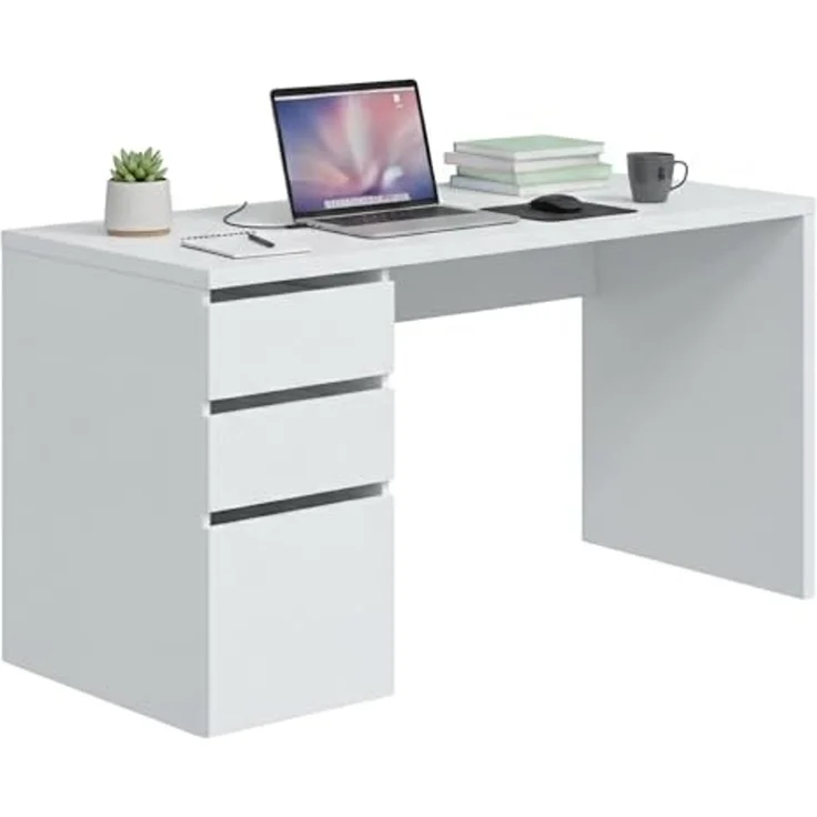 Dmora - Schreibtisch Reedsport, Wendeschreibtisch mit 3 Schubladen, platzsparender Bürotisch mit Mehreren Positionen, 138 x 60 x 74 cm, Weiß – Bild 3