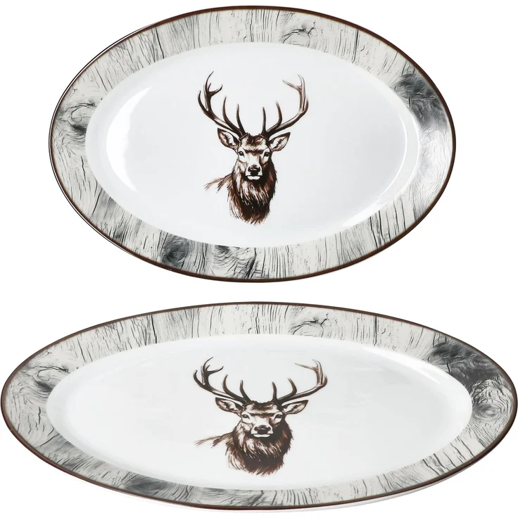 MamboCat Servierplatte 2x Alois Servierplatte oval Porzellan 35,5x24,3cm Hirsch Grill-Teller, Porzellan – Bild 2