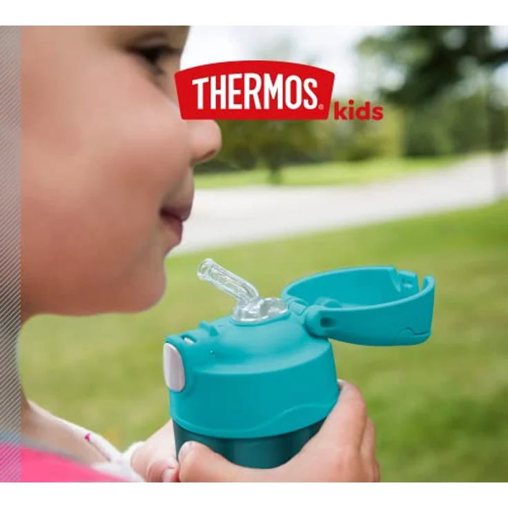 THERMOS kids FUNTAINER STRAW BOTTLE 0,35l, ocean teal, Thermosflasche für Kinder aus Edelstahl, mit Strohhalm, 12 h kalt, absolut dicht, für Schule, Kindergarten, Pause – Bild 7