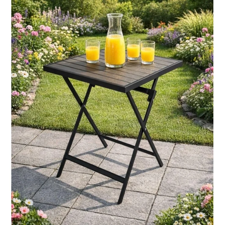 DEGAMO Gartentisch ASCIANO, 60x60 cm, Metall anthrazit, Tischplatte Kunstholz grau – Bild 2