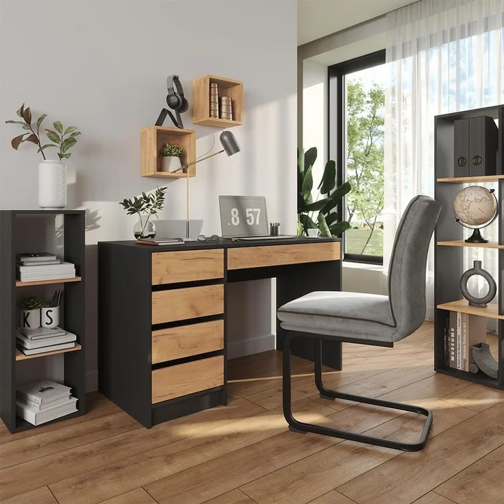 Schreibtisch Sherry Anthrazit/Goldkraft Eiche 55 x 120 cm mit Schubladen Vicco – Bild 6