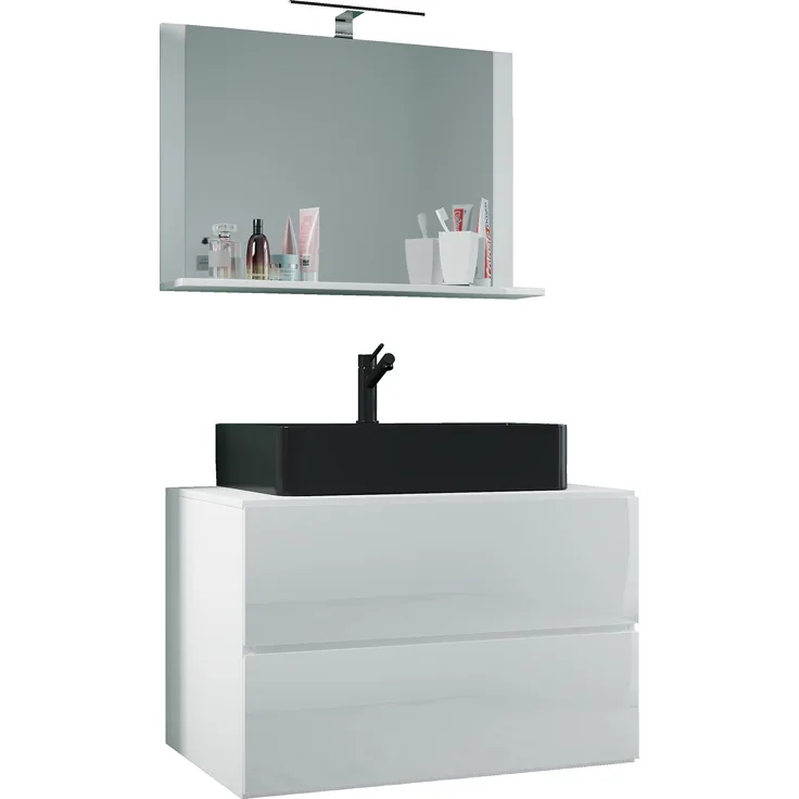 VCM Badmöbel Waschtisch Lendas 915204 Weiß H. 134 x B. 80 x T. 51 cm