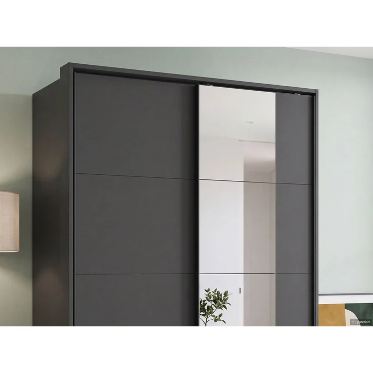 Schwebetürenschrank Kleiderschrank 138cm Grafit Schubladen Spiegel Passepartout – Bild 5