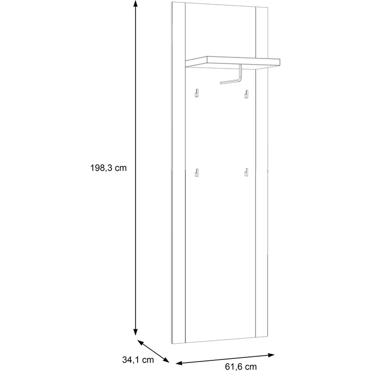 Garderobenpaneel >PORTLAND< in Sandeiche - 61,6x198,3x34,1cm (BxHxT) – Bild 4