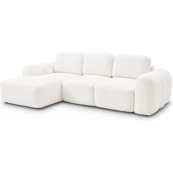 GRAINGOLD Ecksofa Avelin, Eckcouch für Wohnzimmer, L-Form mit Schlaffunktion und Bettkasten, Bouclé-Stoff, Creme, Links – Bild 5