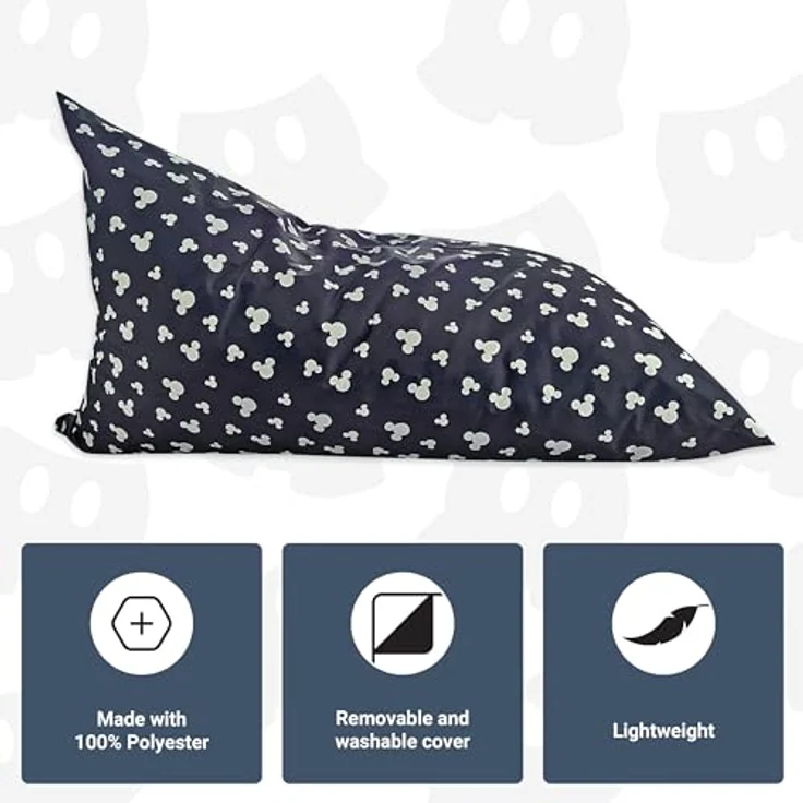 Disney Micky Maus Kinder-Sitzsack, 100 % Polyestergewebe, Polyurethan-Schaum-Füllung, abnehmbare Bezüge mit Reißverschluss, 109 x 70 x 65 cm (B x T x H), schwarz – Bild 6