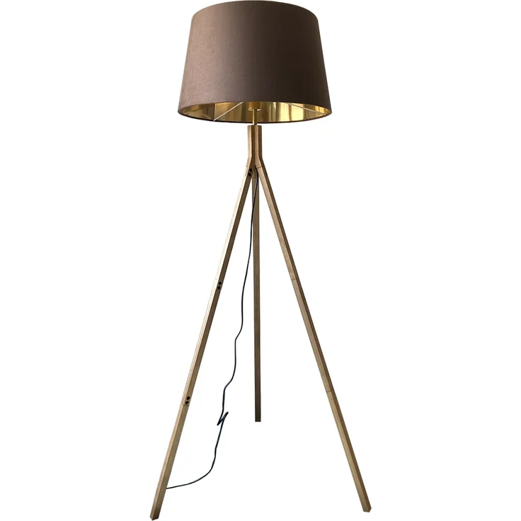 meineWunschleuchte Stehlampe mit Dreibein, Holz / Samt Braun / Gold, ohne Leuchtmittel, Höhe 157 cm – Bild 2