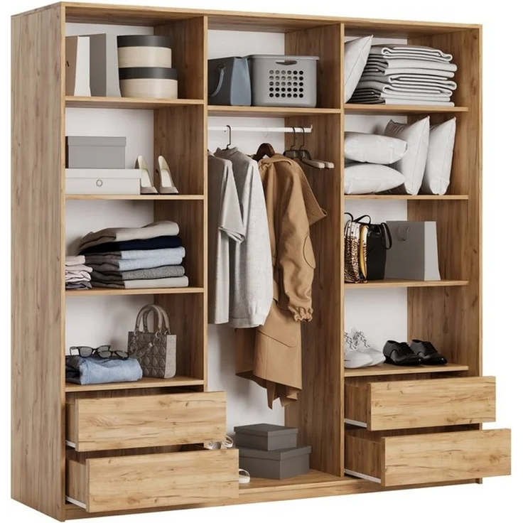 Masseno Schwebetürenschrank NISSE Kleiderschrank mit Schubladen Schrank Schlafzimmerschrank – Bild 2