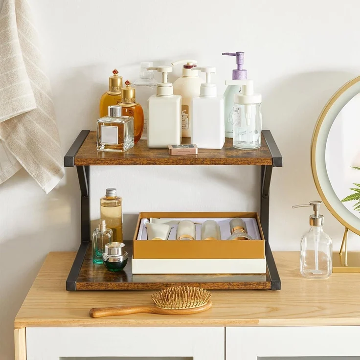 IBUYKE Under Desk Printer Stand 2 Tier Mobile Organizer Shelf 4 Wheels Rustic – Bild 7