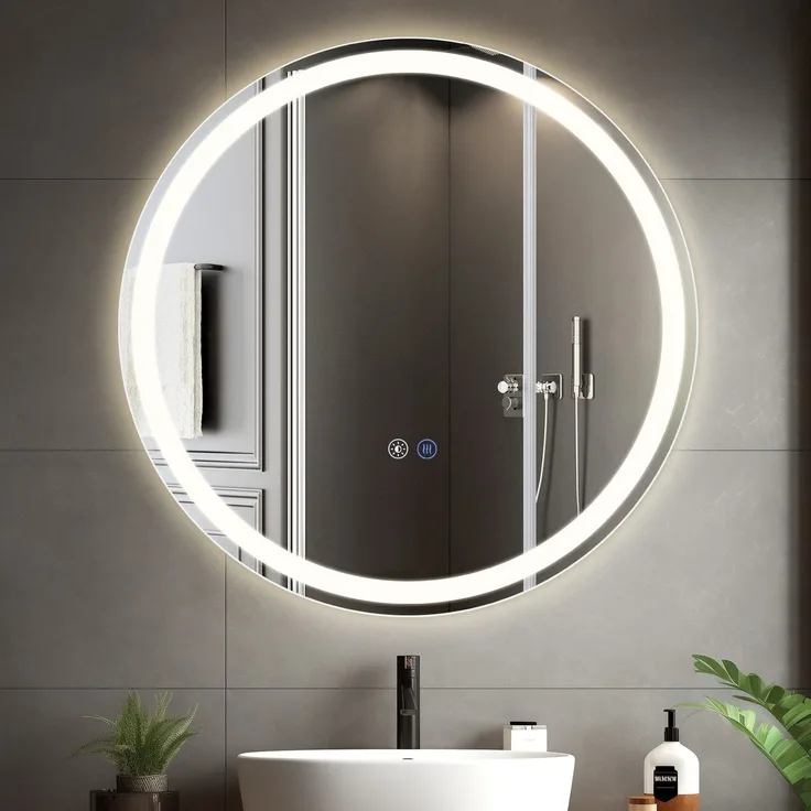 ZMH Beleuchteter Badezimmerspiegel – rund, 80 cm, LED, IP44, Touch-Schalter, beschlagfrei, einstellbar 3000 K – 6500 K