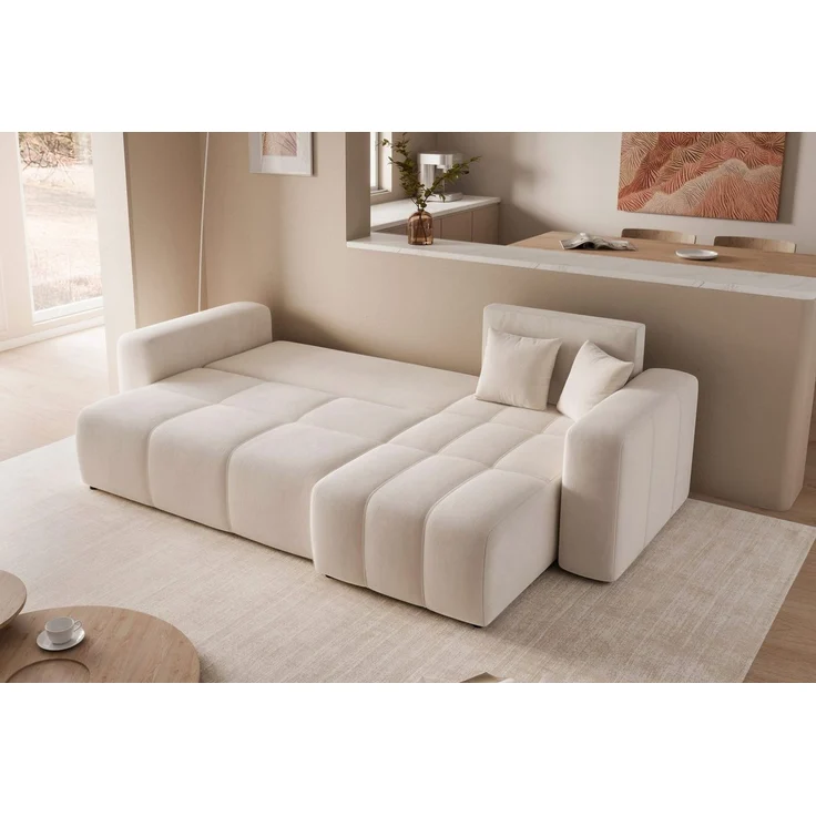yourhouse24 Ecksofa PEDRO L – Samt-Optik, Schlaffunktion & Bettkasten, mit Schlaffunktion und Bettkasten, Seite universal – Bild 4