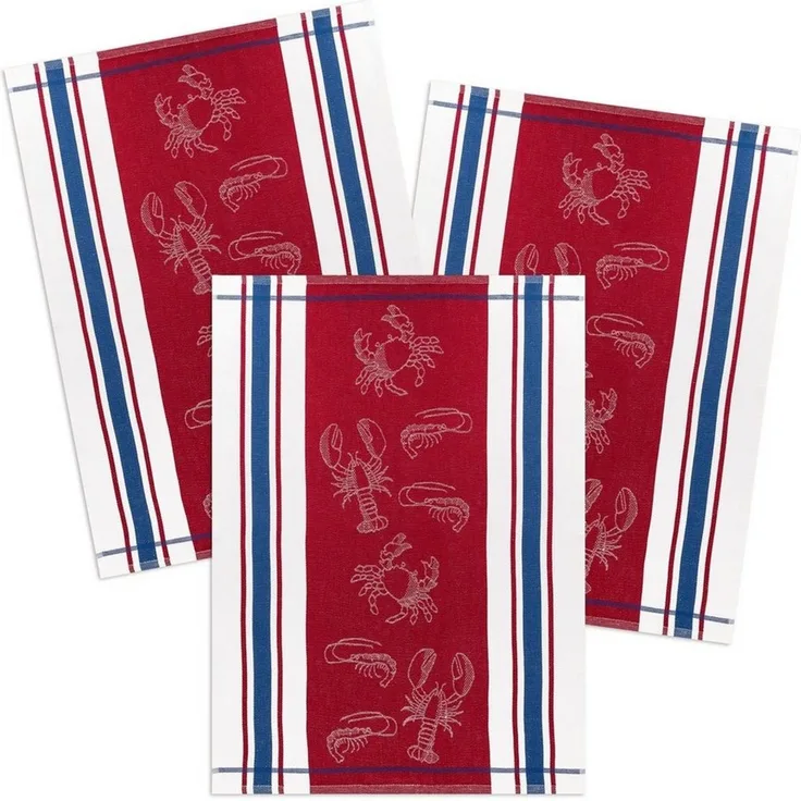 Kracht Geschirrtuch Seafood, (Set, 3-tlg, Set), 3er Pack Geschirrtücher (3 Stück), ca. 50 x 70 cm, Halbleinen Jacquard