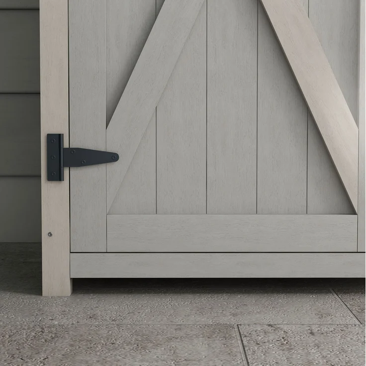 Gartenschrank 110 x 55 x 117 cm aus Holz mit Asphaltdach und zwei Türen, hellgrau – Bild 6