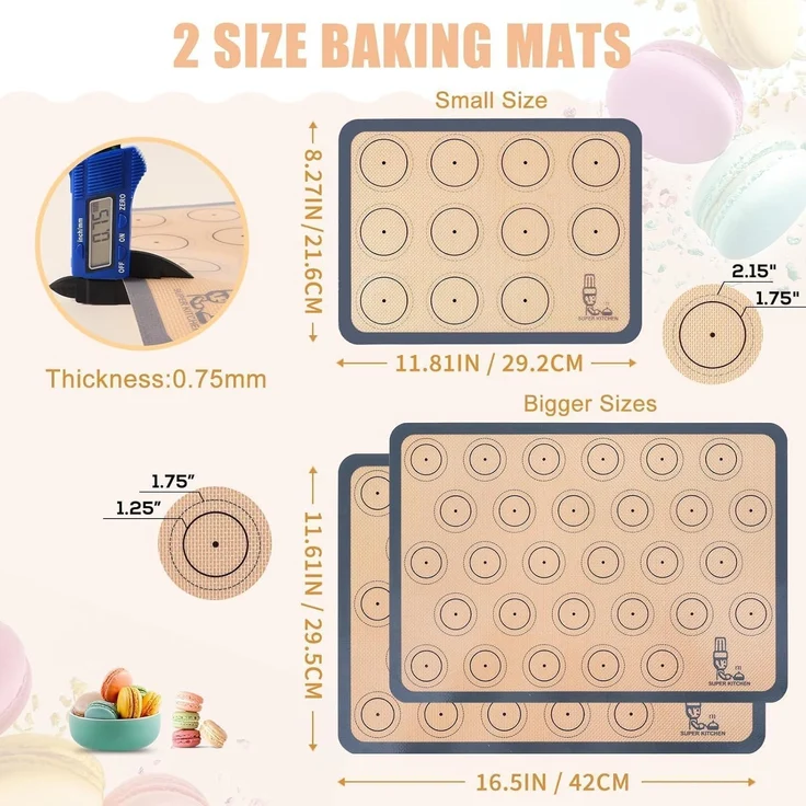 Backmatte Silikon Macaron Keks 3-Stück Set Grau Backunterlage Backfolie Antihaft – Bild 2