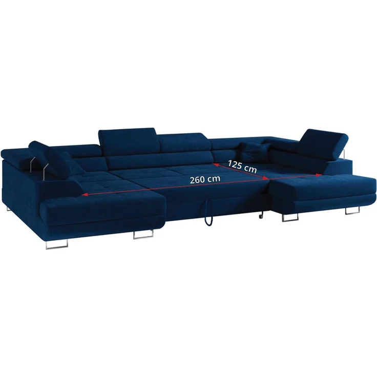Ecksofa, Wohnzimmer U Couch, Polstersofa mit Bettkasten - GUSTAW-U - Dunkelblau Velours – Bild 6