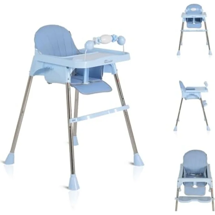 Moni Kinderhochstuhl Century, Spielzeug, Tablett verstellbar, Gurt, Fußstütze blau