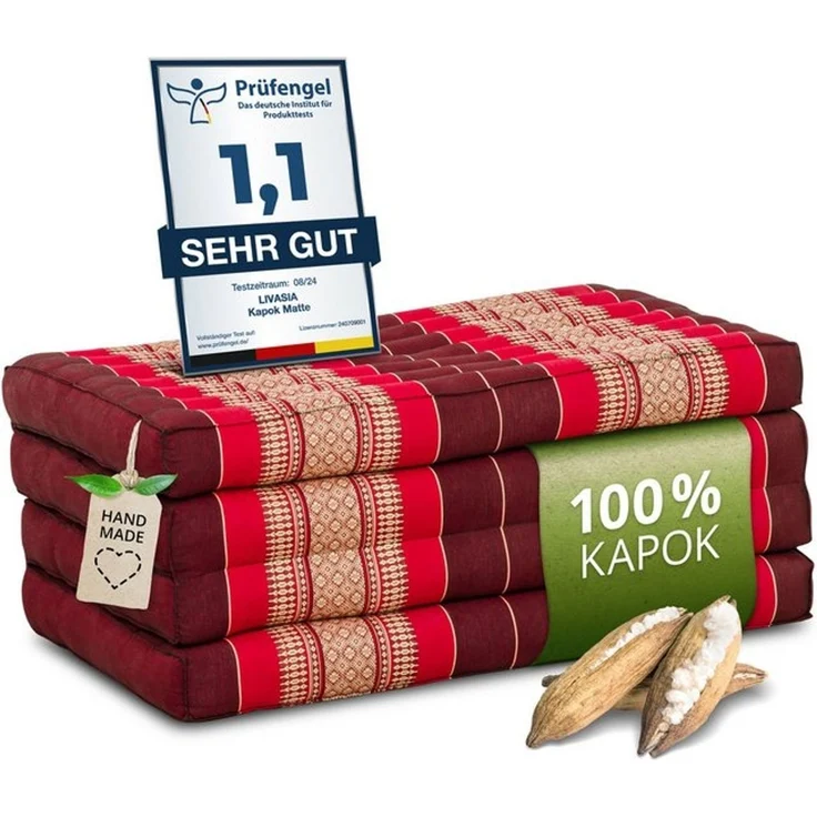 Klappmatratze Faltmatratze 80 cm (Classic) - 200x80x8cm, livasia, 8 cm hoch, Kapok, vegan, handgefertigt – Bild 4