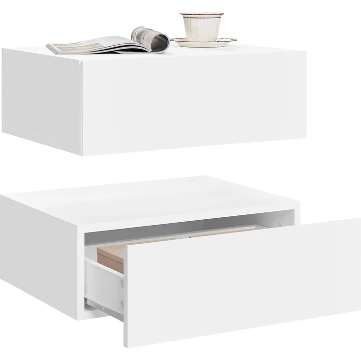 WOLTU 2er Set Nachttisch hängend,Wandregal mit Schublade, Nachtschrank Wandmontage, 40 x 30 x 14 cm,Nachtkästchen zum Einhängen,schwebende Nachtkommode, modern, weiß für Schlafzimmer Wohnzimmer, NTS24ws-2