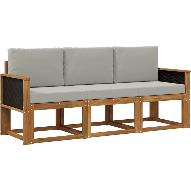 vidaXL Outdoor-Sofagarnitur 3 stk. 3-Sitzer Natur und Hellgrau 3384942 – Bild 2