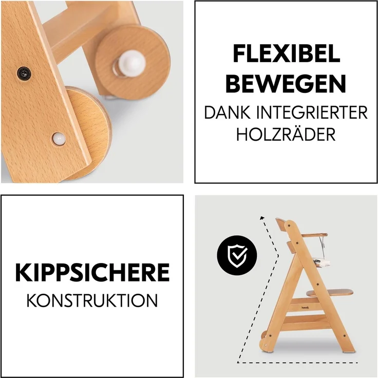 Hauck Beta+ Hochstuhl mit Einlage und Essbrett Natur – Bild 5
