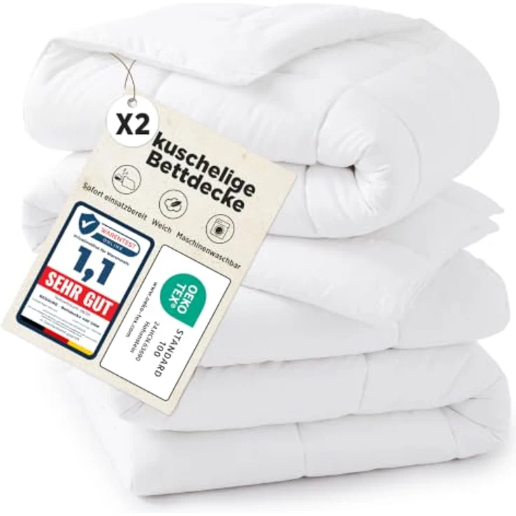 BEDSURE Bettdecke 135x200 2er Set - Ganzjahresdecke Bettdecken Oeko-TEX | Waschbare 4 Jahreszeiten Bettdecken für Allergiker, 300GSM Füllung, Warm & Gemütlich Schlafdecke, Weiß – Bild 1