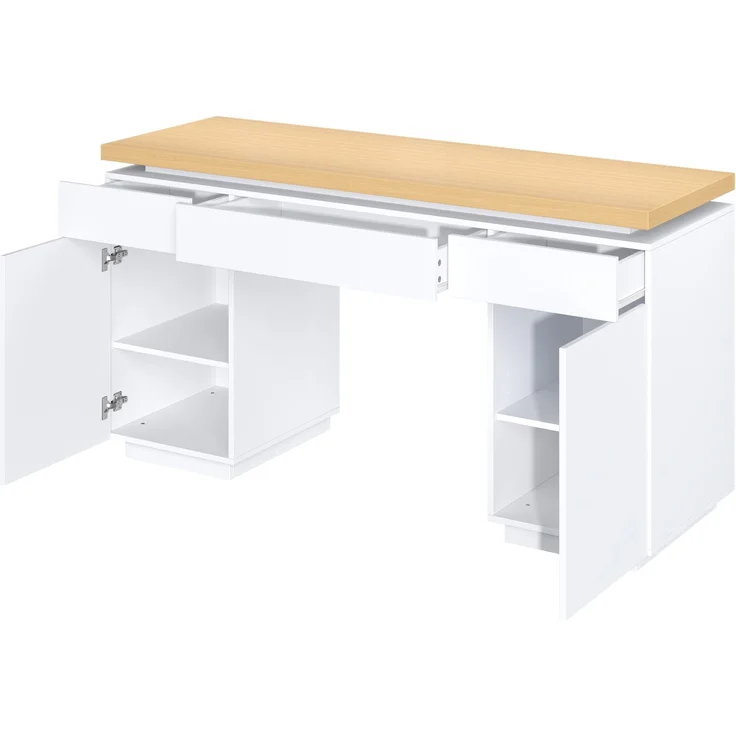 ZUBALIYA 140×50cm großer Schreibtisch,verlängerte und verdickte Tischplatte mit LED-Beleuchtung, ausgestattet mit 3 Schubladen,2 Türen und verstellbaren Einlegeböden,großer Stauraum, Schreibtisch, Schminktisch – Bild 8