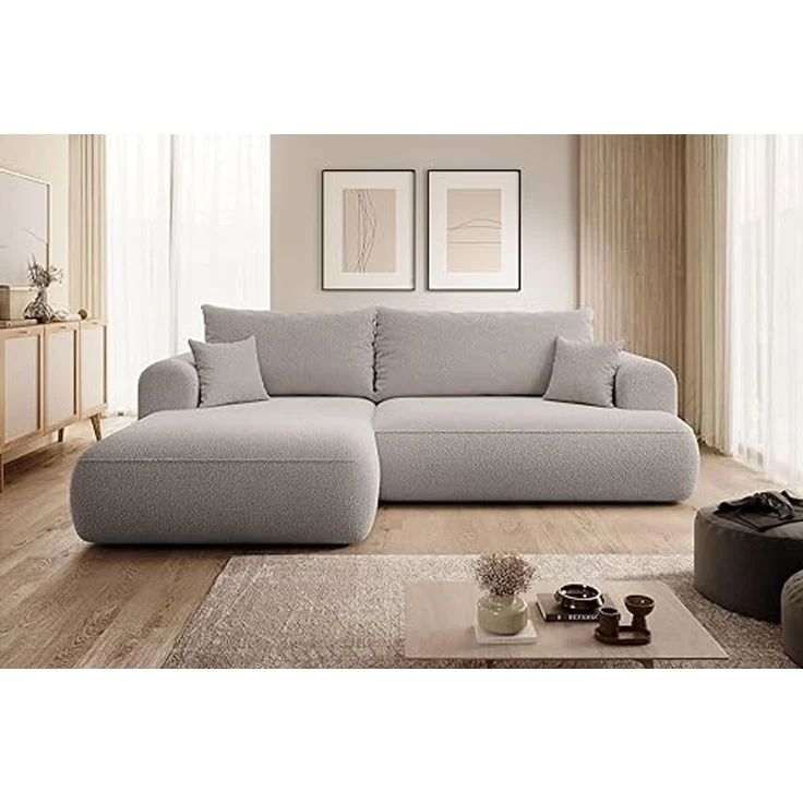 Selsey Sofa Ecksofa Eckcouch Schlafsofa Couch Mit Stauraum Schlaffunktion Pflegeleicht Polyurethanschaum L Form Links Boucle Dunkelbeige OVO – Bild 2