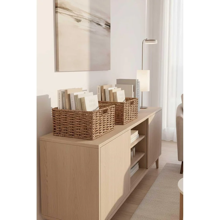 VIVANNO Regalkorb Wasserhyazinthe KIRA 2er Set, Natur Geflochten 35,50x25x20 cm – Bild 2