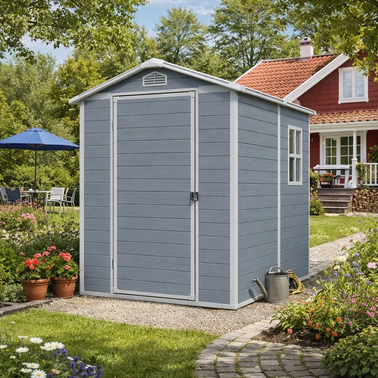 osoltus 'Lönneberga' Gartenhaus, 2,5m², Kunststoff grau, 195 x 128cm – Bild 2